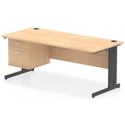 Impulse 1800mm Rectangular Desk, Black Cable Managed Leg, Maple, With 2 Drawer Fixed Pedestal Impulse 1800mm Rectangular Desk, Black Cable Managed Leg, Maple, With 2 Drawer Fixed Pedestal