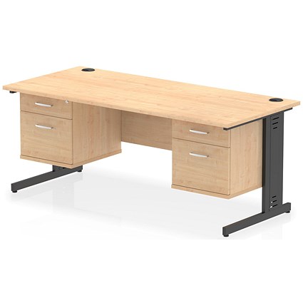 Impulse 1800mm Rectangular Desk, Black Cable Managed Leg, Maple, With 2 x 2 Drawer Fixed Pedestals Impulse 1800mm Rectangular Desk, Black Cable Managed Leg, Maple, With 2 x 2 Drawer Fixed Pedestals