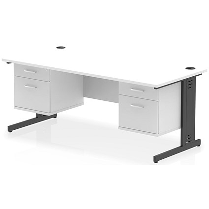 Impulse 1800mm Rectangular Desk, Black Cable Managed Leg, White, With 2 x 2 Drawer Fixed Pedestals Impulse 1800mm Rectangular Desk, Black Cable Managed Leg, White, With 2 x 2 Drawer Fixed Pedestals