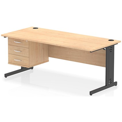 Impulse 1800mm Rectangular Desk, Black Cable Managed Leg, Maple, With 3 Drawer Fixed Pedestal Impulse 1800mm Rectangular Desk, Black Cable Managed Leg, Maple, With 3 Drawer Fixed Pedestal