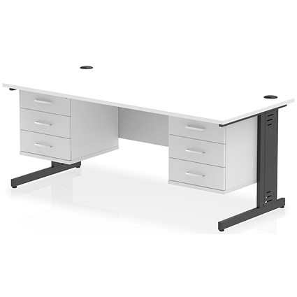 Impulse 1800mm Rectangular Desk, Black Cable Managed Leg, White, With 2 x 3 Drawer Fixed Pedestals Impulse 1800mm Rectangular Desk, Black Cable Managed Leg, White, With 2 x 3 Drawer Fixed Pedestals