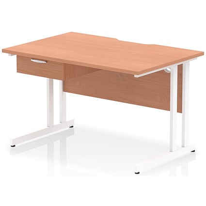 Impulse 1200mm Scalloped Edge Rectangular Desk, White Cantilever Legs, Beech, With 1 x 1 Drawer Fixed Pedestal Impulse 1200mm Scalloped Edge Rectangular Desk, White Cantilever Legs, Beech, With 1 x 1 Drawer Fixed Pedestal