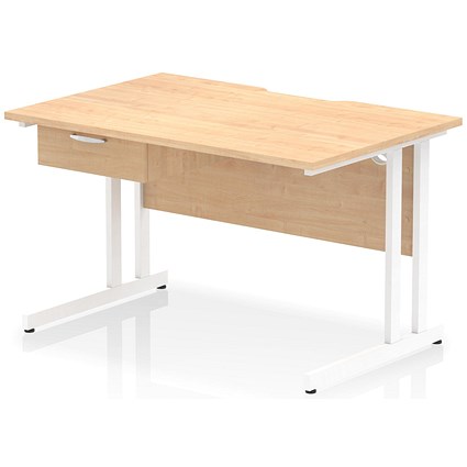 Impulse 1200mm Scalloped Edge Rectangular Desk, White Cantilever Legs, Maple, With 1 x 1 Drawer Fixed Pedestal Impulse 1200mm Scalloped Edge Rectangular Desk, White Cantilever Legs, Maple, With 1 x 1 Drawer Fixed Pedestal