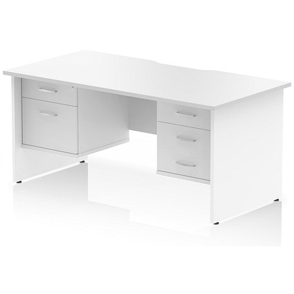 Impulse 1600mm Scalloped Edge Rectangular Desk, Panel End Legs, White With 1 x 2 Drawer and 1 x 3 Drawer Fixed Pedestals