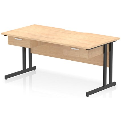 Impulse 1600mm Scalloped Edge Rectangular Desk, Black Cantilever Legs, Maple, With 2 x 1 Drawer Fixed Pedestals