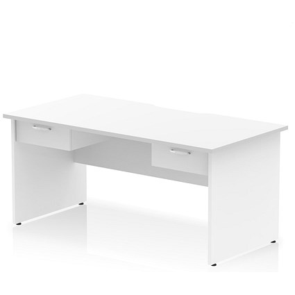 Impulse 1600mm Scalloped Edge Rectangular Desk, Panel End Legs, White With 2 x 1 Drawer Fixed Pedestals