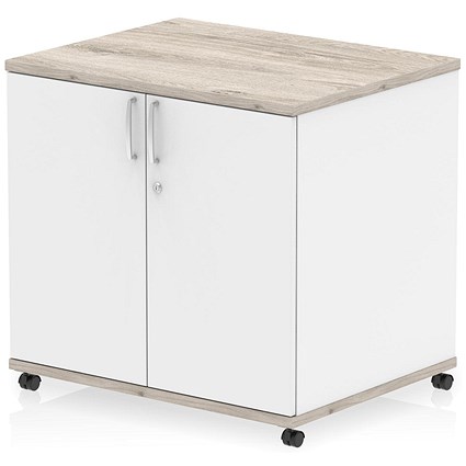 Impulse Two-Tone 600mm Deep Desk High Mobile Cupboard, Grey Oak and White