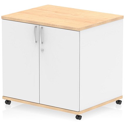 Impulse Two-Tone 600mm Deep Desk High Mobile Cupboard, Maple and White