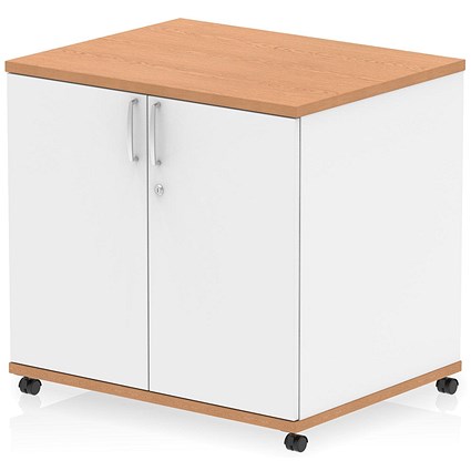 Impulse Two-Tone 600mm Deep Desk High Mobile Cupboard, Oak and White