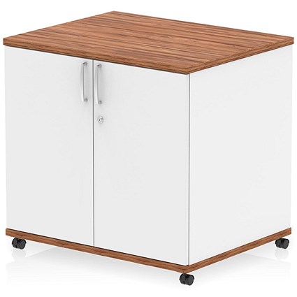 Impulse Two-Tone 600mm Deep Desk High Mobile Cupboard, Walnut and White
