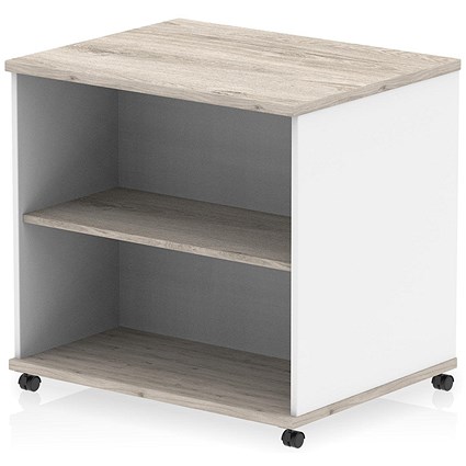 Impulse Two-Tone 600mm Deep Desk High Mobile Bookcase, Grey Oak and White