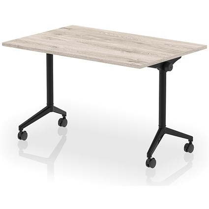 Impulse Plus Flip Rectangular Table, 1200mm Wide, Black Foot, Grey Oak