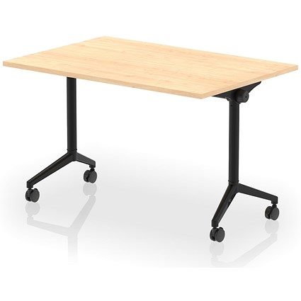 Impulse Plus Flip Rectangular Table, 1200mm Wide, Black Foot, Maple