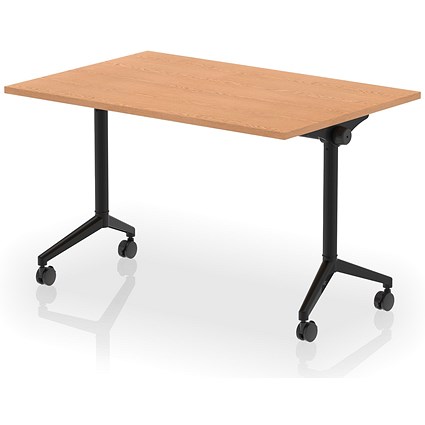 Impulse Plus Flip Rectangular Table, 1200mm Wide, Black Foot, Oak