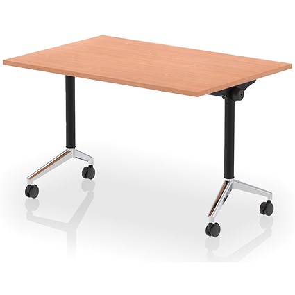Impulse Plus Flip Rectangular Table, 1200mm Wide, Chrome Foot, Beech