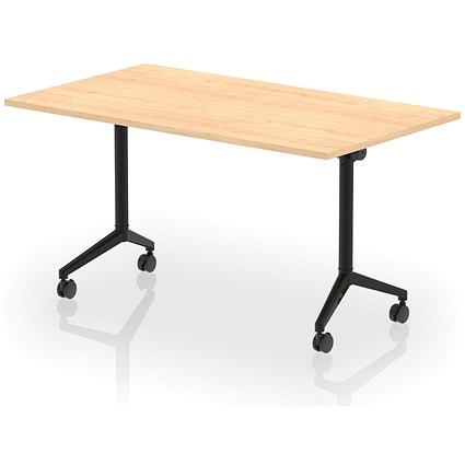 Impulse Plus Flip Rectangular Table, 1400mm Wide, Black Foot, Maple