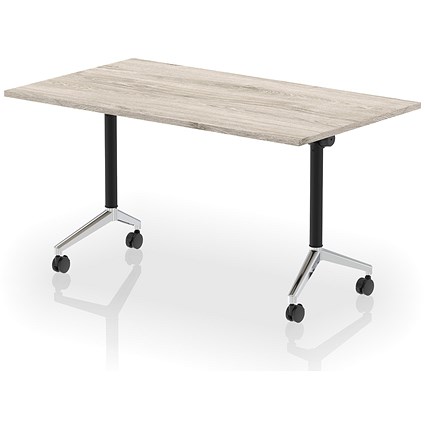 Impulse Plus Flip Rectangular Table, 1400mm Wide, Chrome Foot, Grey Oak