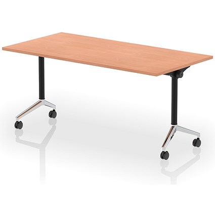 Impulse Plus Flip Rectangular Table, 1600mm Wide, Chrome Foot, Beech