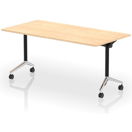 Impulse Plus Flip Rectangular Table, 1600mm Wide, Chrome Foot, Maple