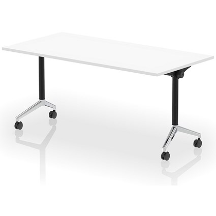 Impulse Plus Flip Rectangular Table, 1600mm Wide, Chrome Foot, White