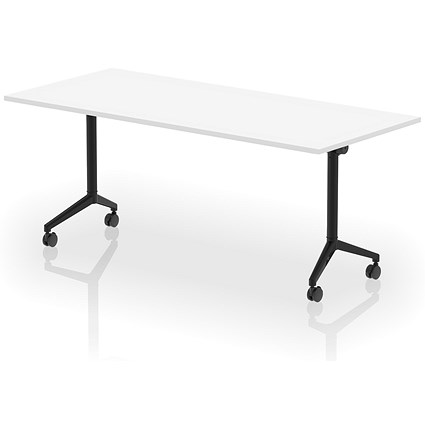 Impulse Plus Flip Rectangular Table, 1800mm Wide, Black Foot, White