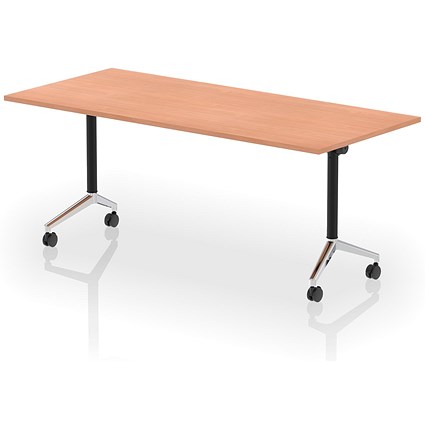 Impulse Plus Flip Rectangular Table, 1800mm Wide, Chrome Foot, Beech