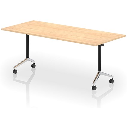 Impulse Plus Flip Rectangular Table, 1800mm Wide, Chrome Foot, Maple