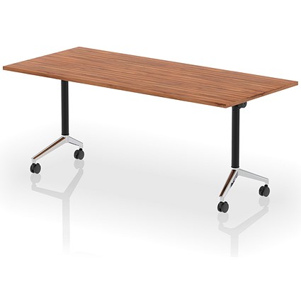 Impulse Plus Flip Rectangular Table, 1800mm Wide, Chrome Foot, Walnut