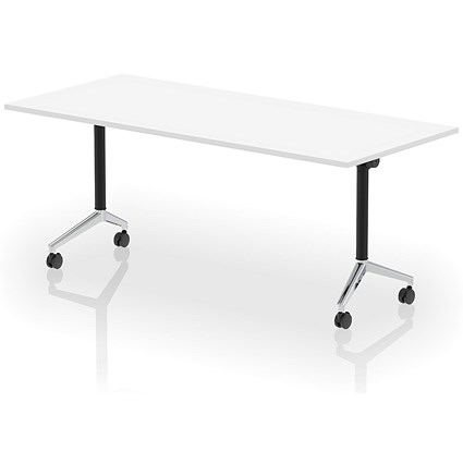 Impulse Plus Flip Rectangular Table, 1800mm Wide, Chrome Foot, White