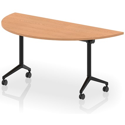 Impulse Plus Flip Semi-Circle Table, 1600mm Wide, Black Foot, Oak