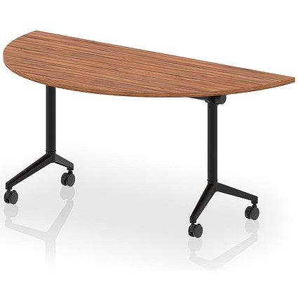 Impulse Plus Flip Semi-Circle Table, 1600mm Wide, Black Foot, Walnut