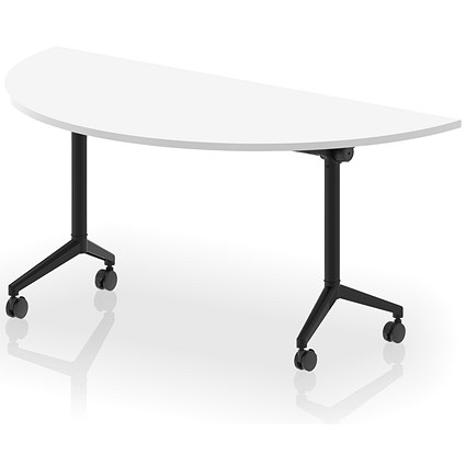 Impulse Plus Flip Semi-Circle Table, 1600mm Wide, Black Foot, White Impulse Plus Flip Semi-Circle Table, 1600mm Wide, Black Foot, White