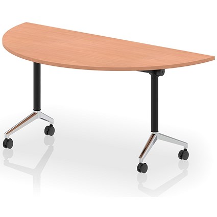 Impulse Plus Flip Semi-Circle Table, 1600mm Wide, Chrome Foot, Beech Impulse Plus Flip Semi-Circle Table, 1600mm Wide, Chrome Foot, Beech
