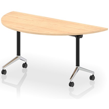 Impulse Plus Flip Semi-Circle Table, 1600mm Wide, Chrome Foot, Maple