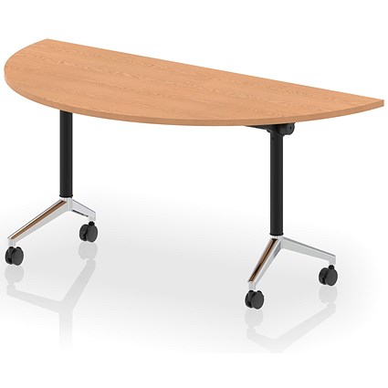 Impulse Plus Flip Semi-Circle Table, 1600mm Wide, Chrome Foot, Oak