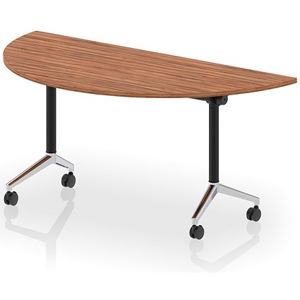 Impulse Plus Flip Semi-Circle Table, 1600mm Wide, Chrome Foot, Walnut