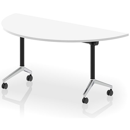 Impulse Plus Flip Semi-Circle Table, 1600mm Wide, Chrome Foot, White