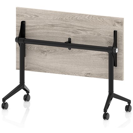 Impulse Plus Slim Flip Rectangular Table, 1200mm Wide, Black Foot, Grey Oak