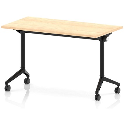 Impulse Plus Slim Flip Rectangular Table, 1200mm Wide, Black Foot, Maple