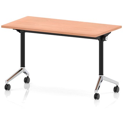 Impulse Plus Slim Flip Rectangular Table, 1200mm Wide, Chrome Foot, Beech