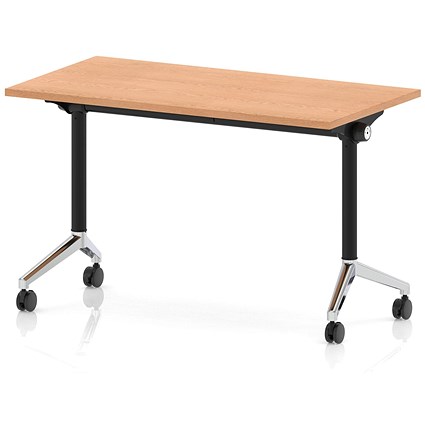 Impulse Plus Slim Flip Rectangular Table, 1200mm Wide, Chrome Foot, Oak