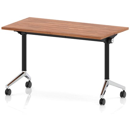 Impulse Plus Slim Flip Rectangular Table, 1200mm Wide, Chrome Foot, Walnut