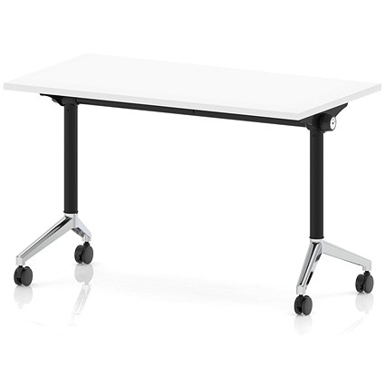 Impulse Plus Slim Flip Rectangular Table, 1200mm Wide, Chrome Foot, White