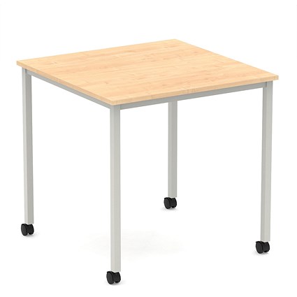 Impulse 800mm Straight Table Maple Top Silver Box Frame Leg with Castors