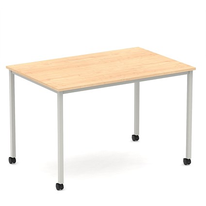 Impulse 1200mm Straight Table Maple Top Silver Box Frame Leg with Castors