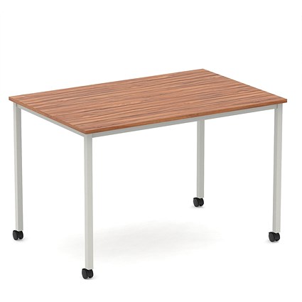 Impulse 1200mm Straight Table Walnut Top Silver Box Frame Leg with Castors