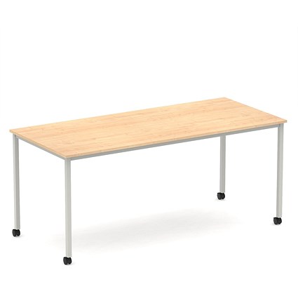 Impulse 1800mm Straight Table Maple Top Silver Box Frame Leg with Castors