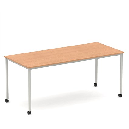 Impulse 1800mm Straight Table Oak Top Silver Box Frame Leg with Castors