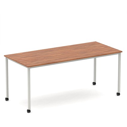 Impulse 1800mm Straight Table Walnut Top Silver Box Frame Leg with Castors