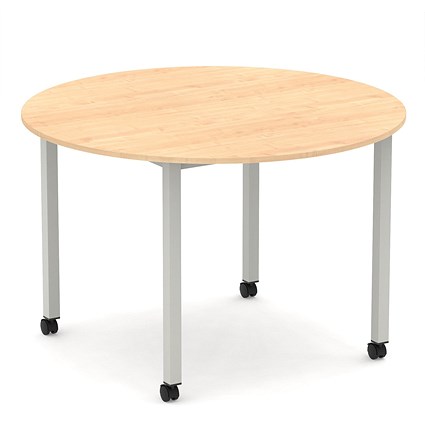 Impulse 1200mm Round Table Maple Top Silver Box Frame Leg with Castors